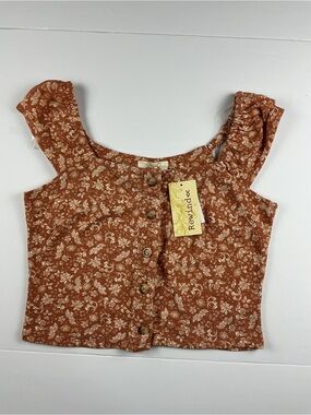 Rewind Rust Floral Ruffled strap cropped tank top